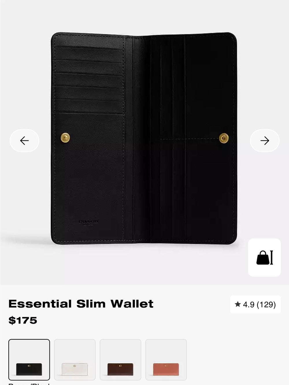 Coach Black Leather Slim Essential Wallet- Long - Picture 8 of 8
